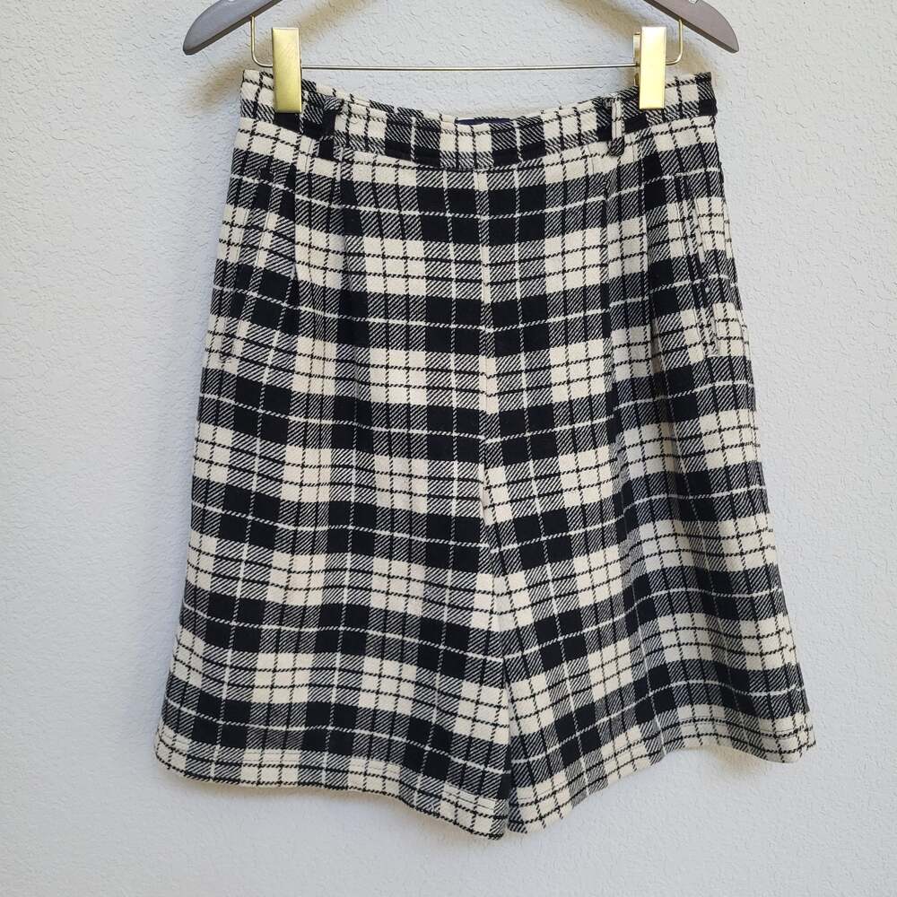 Vintage Gap Wool Plaid Shorts Womens Large Black Cream Bermuda High Waist